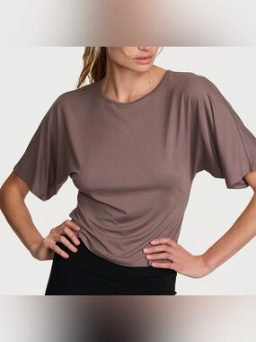 Victoria’s Secret VSX Brown Drapey Knit Side-Ruched Tee, Small, BNWT